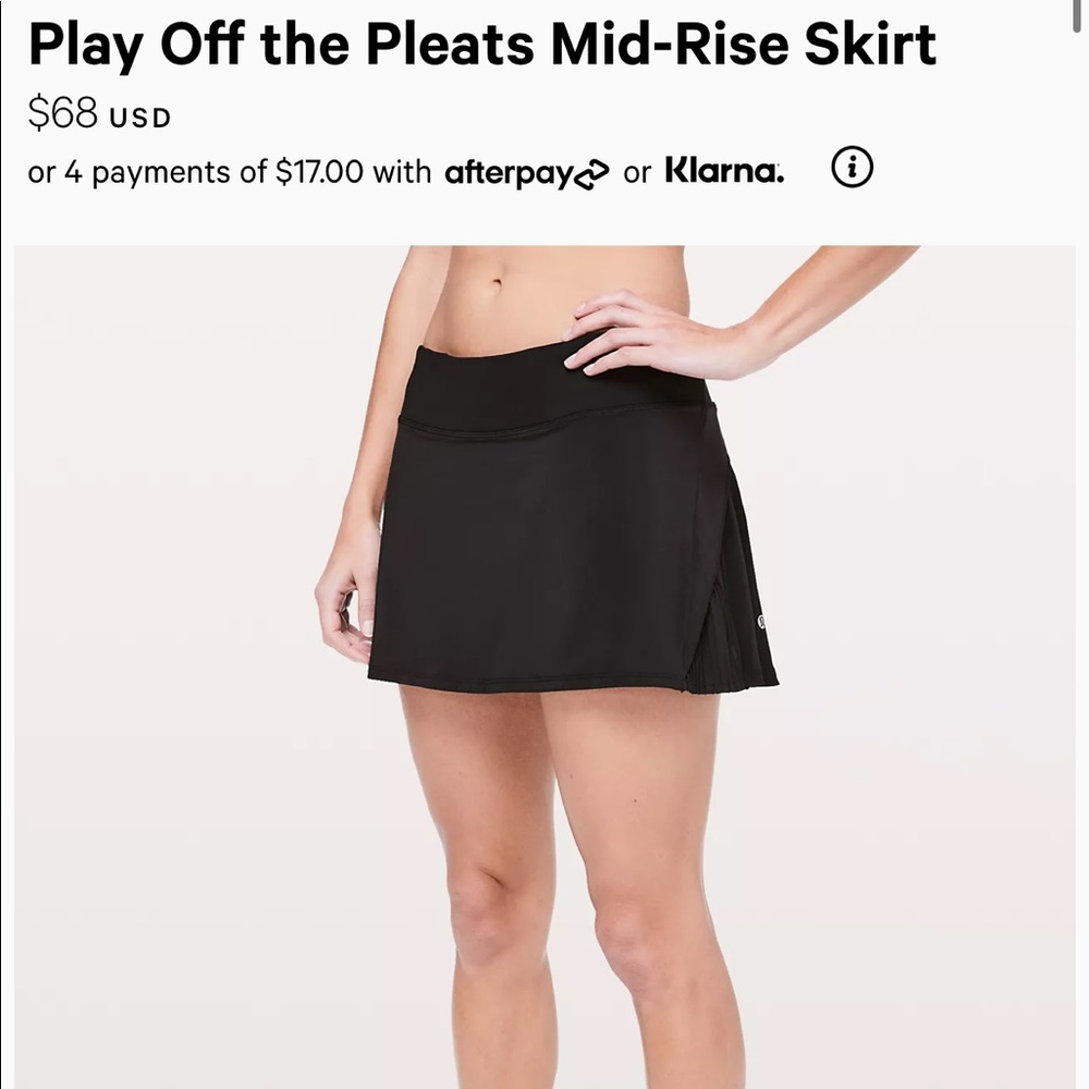 Lulu Lemon Play Off The Pleats Midrise Tennis skirt, black, size 8, barely worn